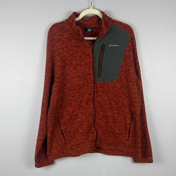 Eddie Bauer Men's Heathered Brick Red/Rust Full-Zip XL Jacket Gray Chest Panel - Picture 2 of 10